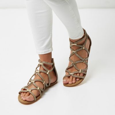Gold caged sandals